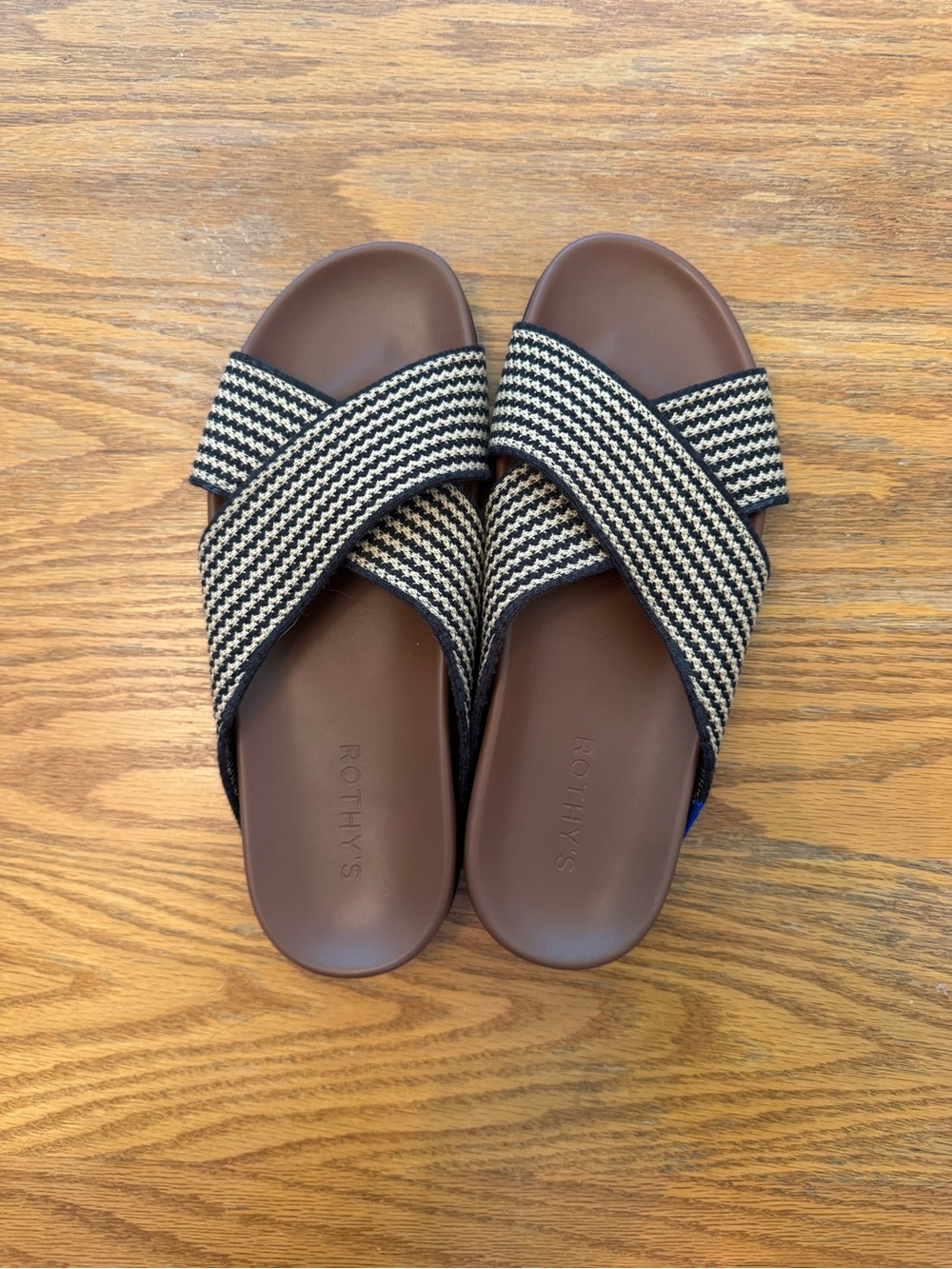 Rothy’s The Weekend Knit Cross Strap Slide Sandals - Toffee Stripe